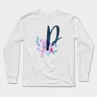 Floral Monogram P Pretty Lilac Bouquet Long Sleeve T-Shirt